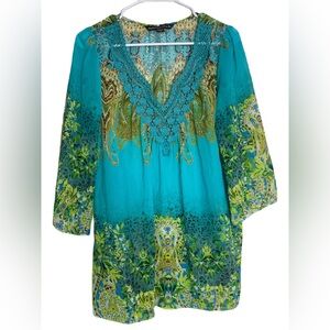 Vibrant blue and green boho top